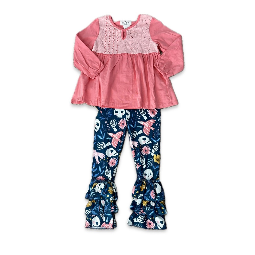 NWT Boutique Pink and Blue Sugar Skull Halloween Outfit - Size 4T (L) - Picture 1 of 2